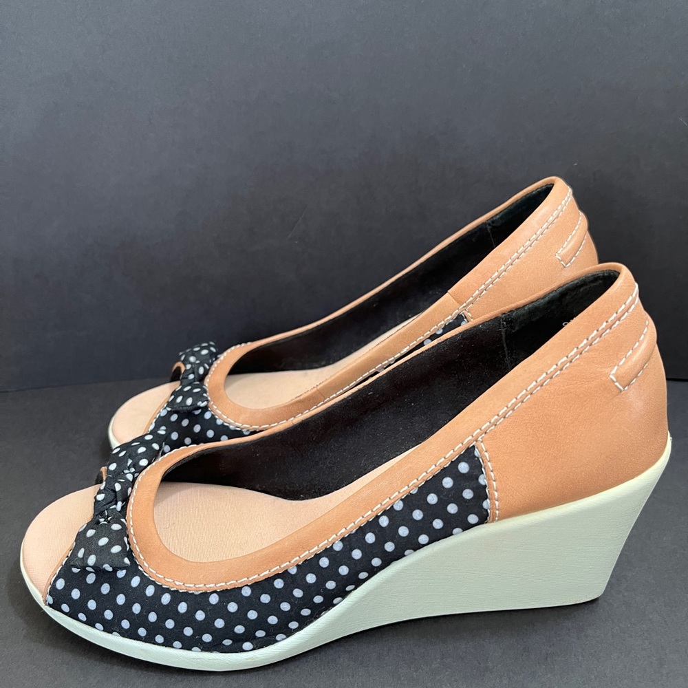 Hello kitty Betty Boop POLKA DOT wedge heel shoes peep toe, bow tie, sz 8.5